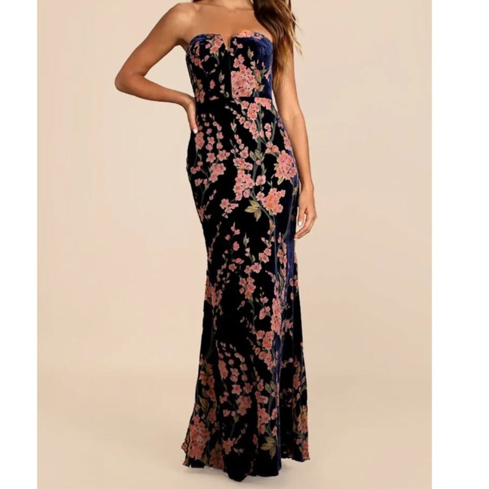 Lulus Women’s XL Dress Maxi Velvet Burnout Strapless Sweetheart Mermaid Long